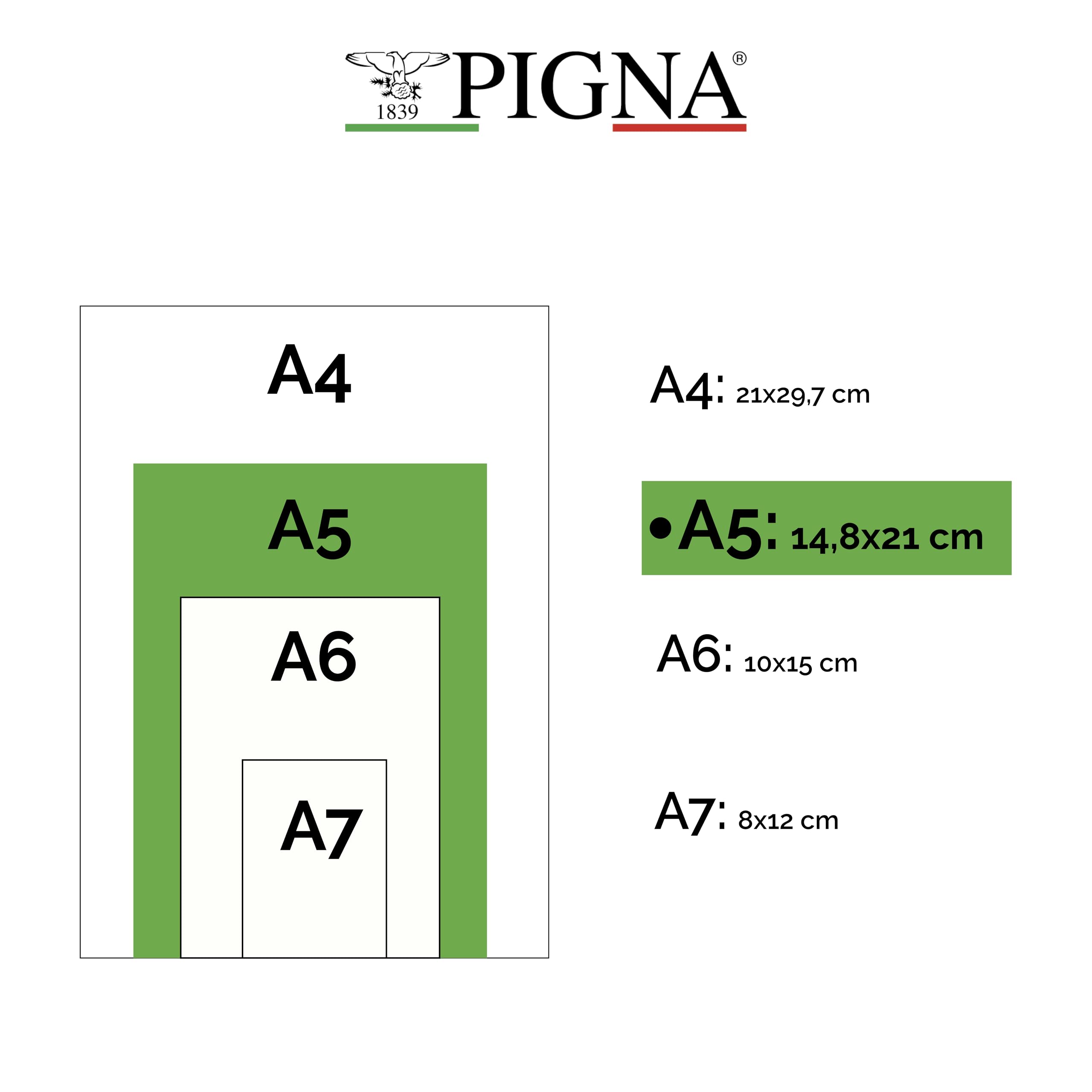 Pigna QUABLOCK A5 Blocco collato 80 gr 50 fogli 4 fori archivio quadretti 5 mm Confezione 5 pezzi