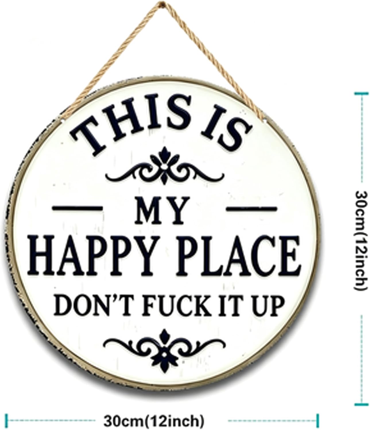 Vintage Metal Sign 12x12in - "This Is My Happy Place Don't F*ck It Up" - Funny Outdoor Wall Decor for Garden & Porch - Rustic Welcome Plaque for Home Office Bar image 2