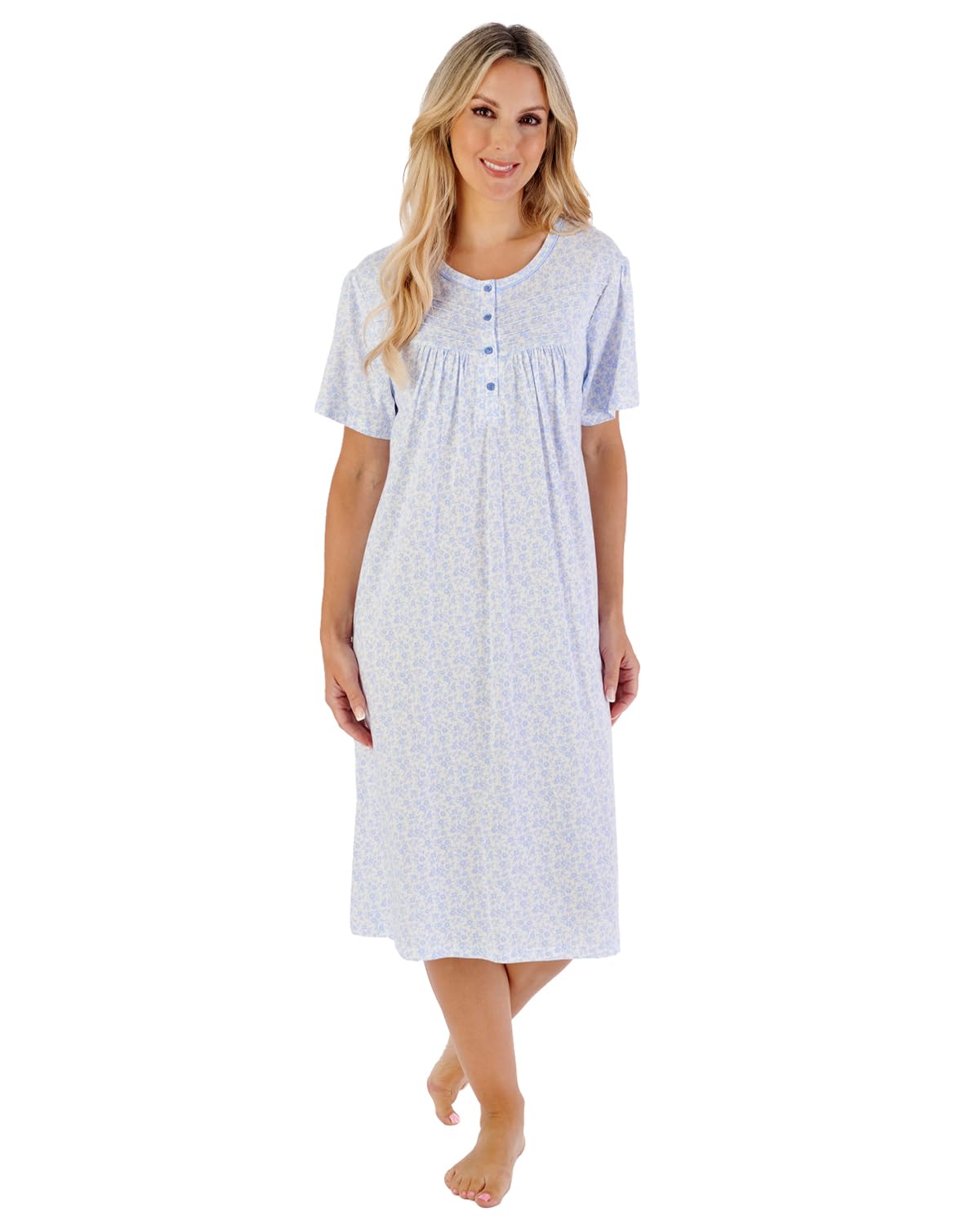 Slenderella Daisy Build Up Shoulders 40 Inch Cotton Nightdress (24/26, blue)