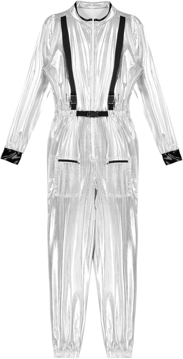 Sxiwei Men's Space Suit Astronaut Shiny Costume Jumpsuit Coverall Halloween Pilot Flight Suit