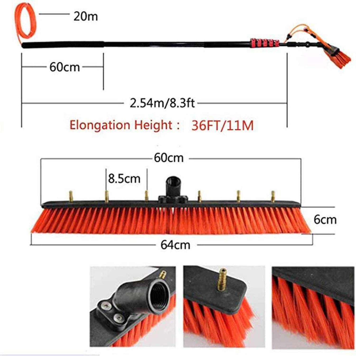 26 Ft Water Fed Pole Kit,Outdoor Tall Window Cleaner Car Glass Solar Panel Cleaning System,Water