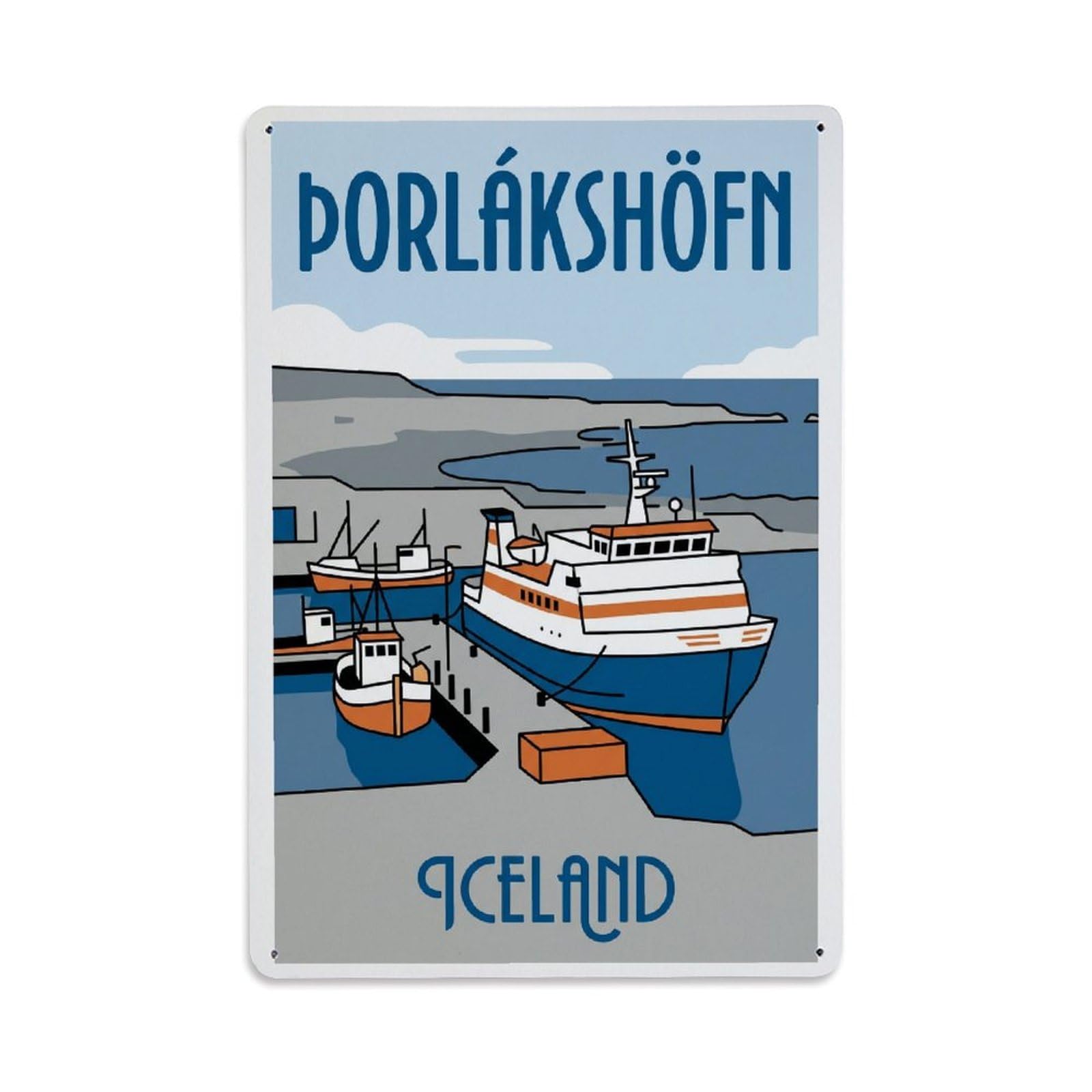 Gead 8X12inch Style Vintage Travel Thorlakshofn Iceland Harbor Metal Tin Sign