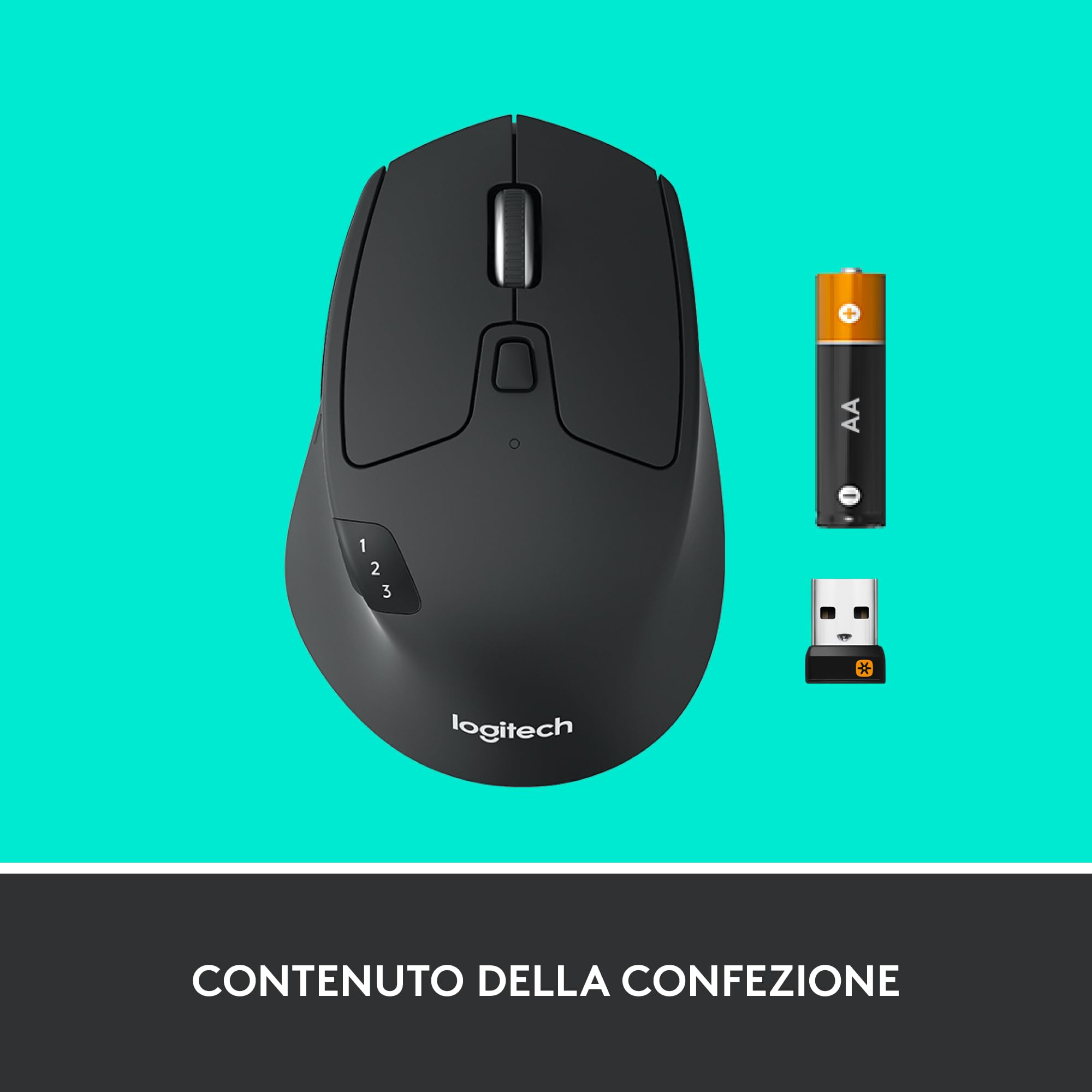 Logitech M720 Triathlon Mouse Wireless Multidispositivo, Bluetooth, Ricevitore USB Unifying, 1000 DPI, 6 Tasti Programmabili, Compatibile con Laptop, PC, Mac, iPadOS - Grigio