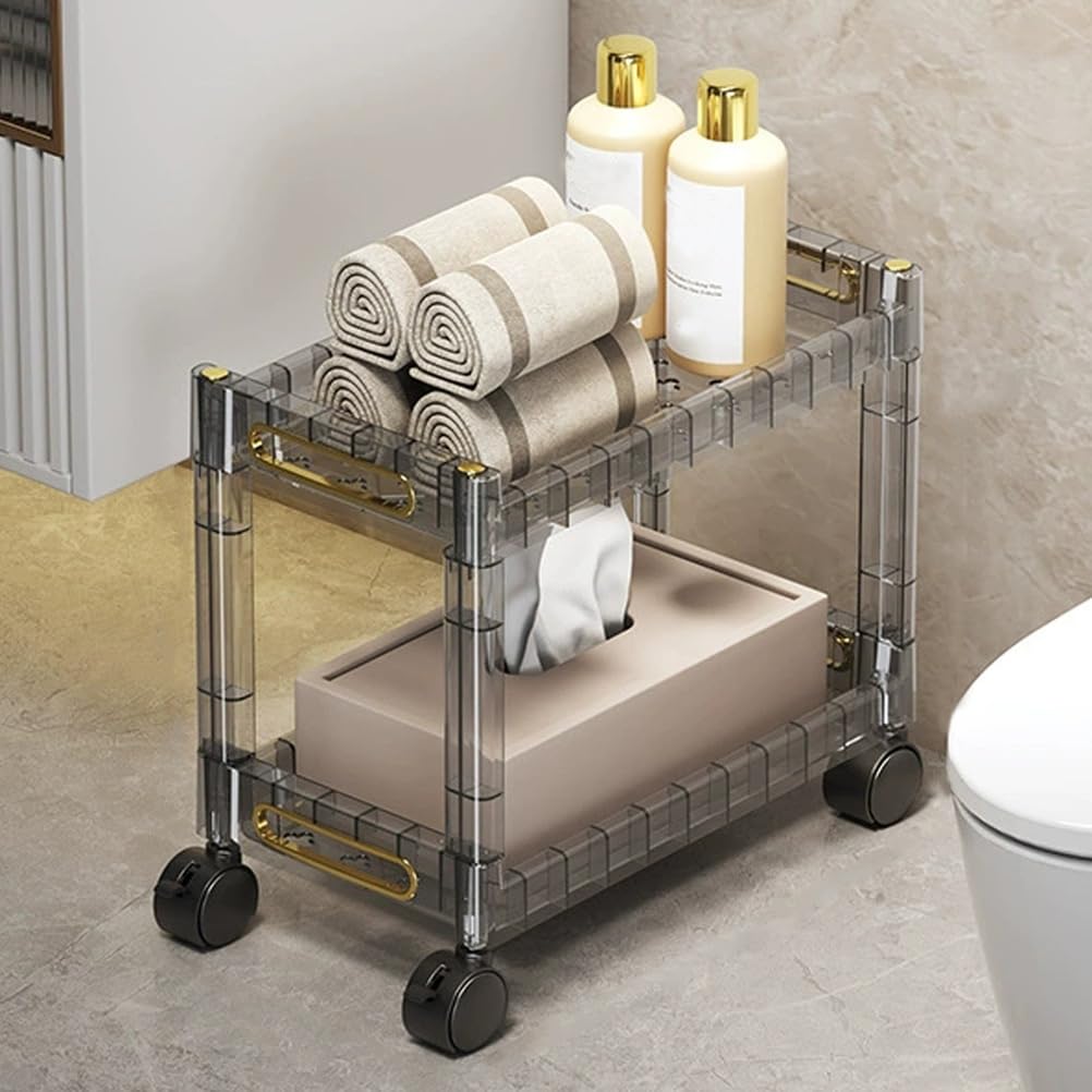 asdchZen Mobile Acrylic Cart - 2 Tier Bathroom & Kitchen Rolling Storage Trolley For Snacks Fruits & Vegetables - Versatile Utility Rack In Black