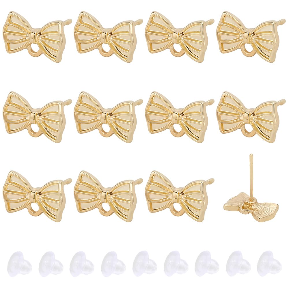 Beebeecraft 1 Scatola da 60 Pezzi di Orecchini A Fiocco in Lega d'oro con Perno A Farfalla con Foro 304 perni in Acciaio Inossidabile e 60 Dadi in Plastica per Orecchini per Accessori per La