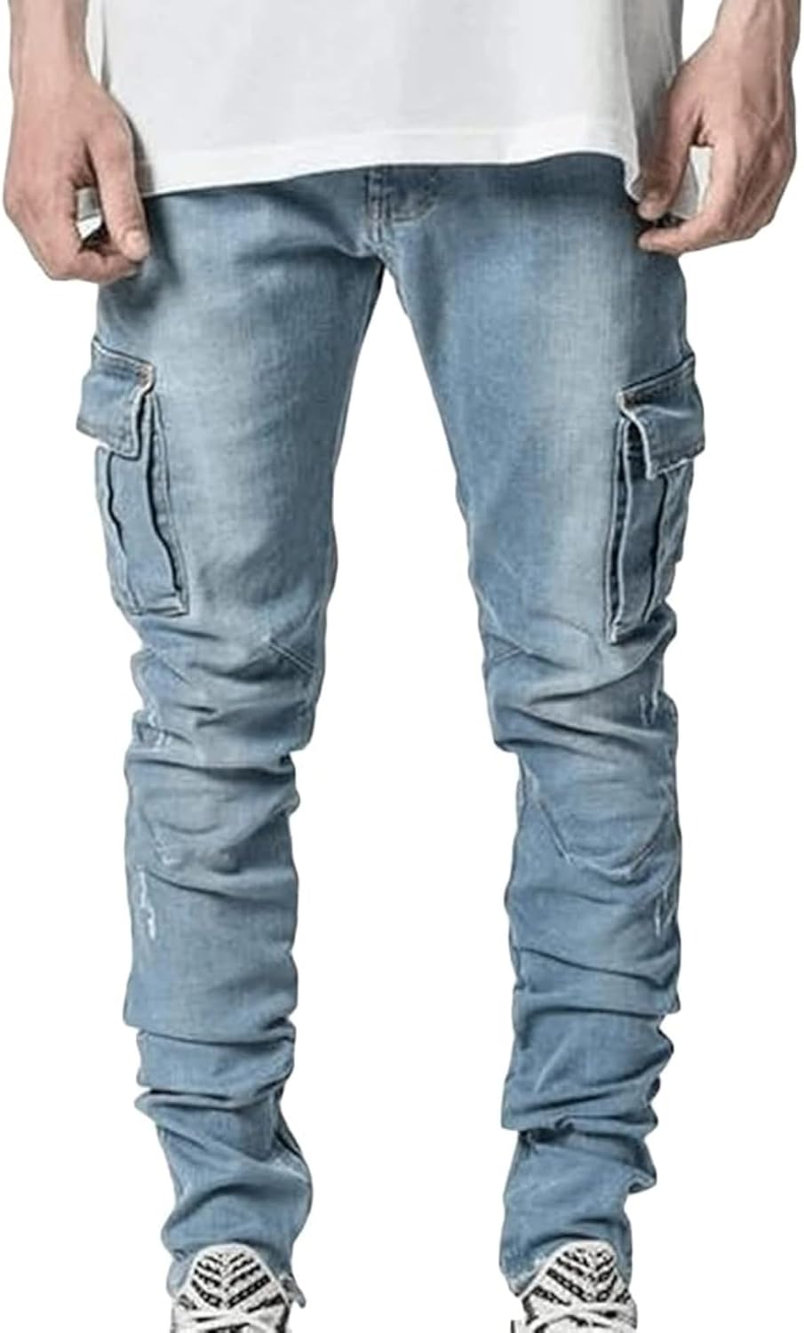 Men's Classic Distressed Skinny Jeans Vintage Casual Street Long Denim Pants Spring Outdoor Medium Waist Trouser