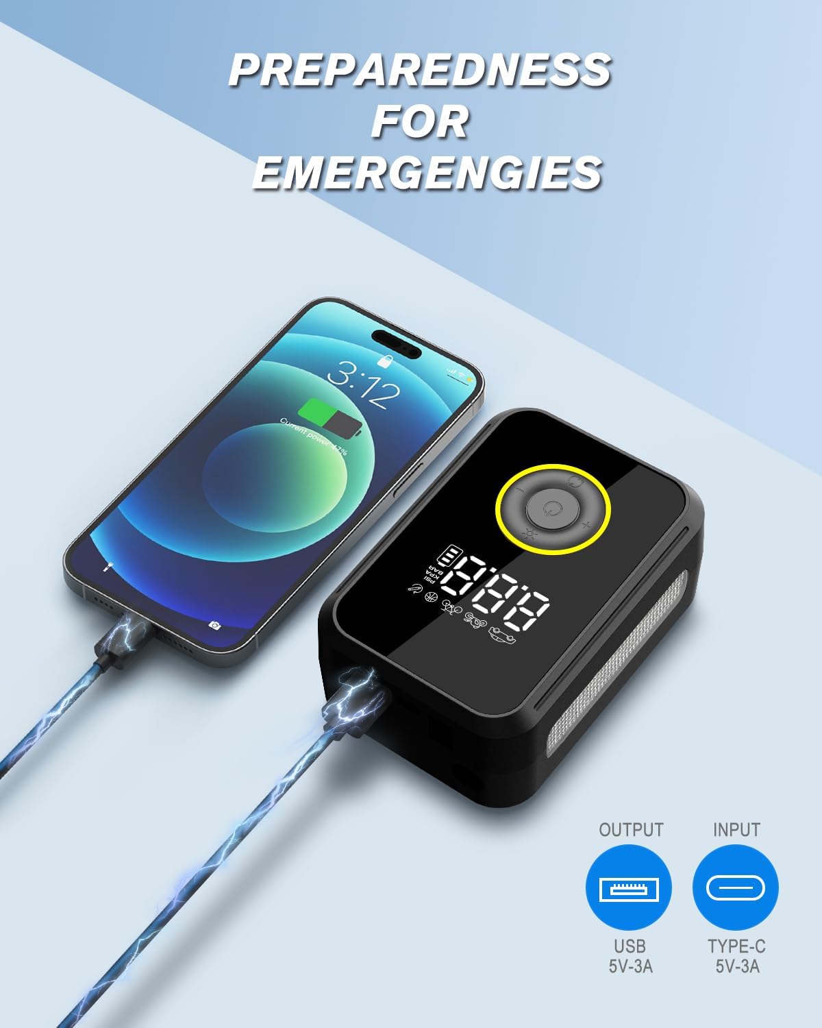 Tire Inflator Portable Air Compressor, Auto air Pump for Car tires Cordless Rechargeable Battery and 12V DC with Pressure Gauge 200PSI 4X Smart Fast Inflation for Cars Bicycles Motorcycles Balls