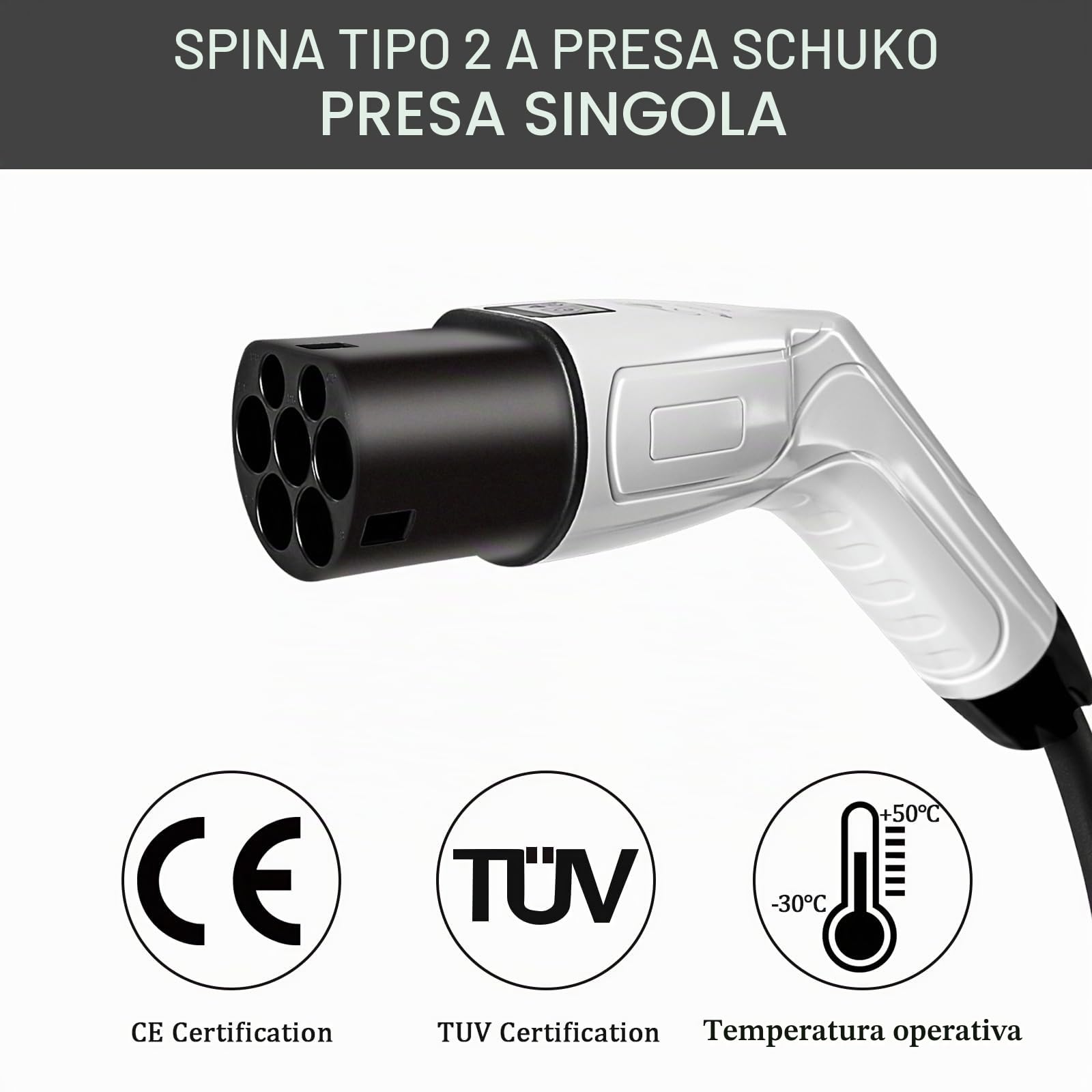 Adattatore Tipo 2 a Schuko, 3,5 kw 16A 0.7M 250V, Adattatore per Cavo di Ricarica EV Tipo 2 su Schuko, per e-Bike, e-Scooter, e-Moto, Non per V2L
