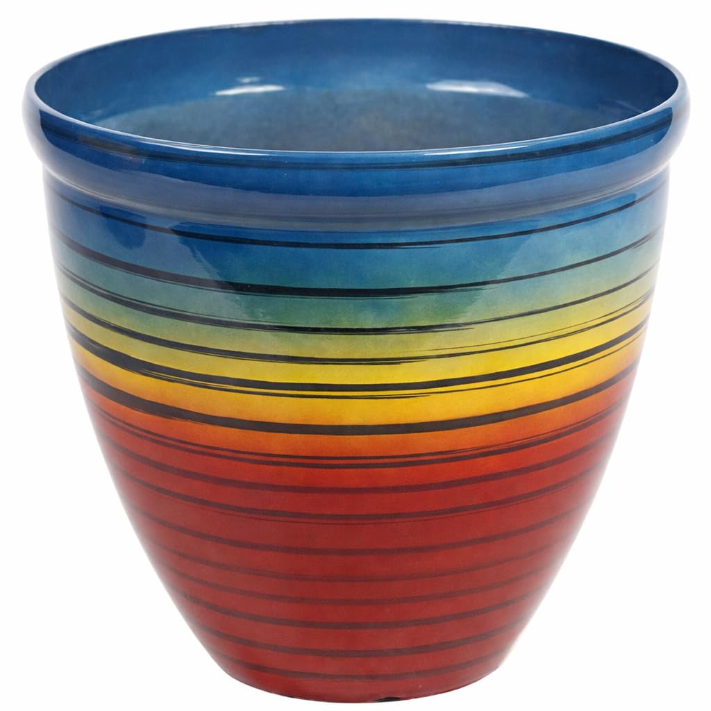 Muddy Hands Rainbow Plastic Plant Pot with Drainage Hole - Colourful Striped Flower Planter for Indoor & Outdoor Plants, Lightweight Durable Garden Pot for Patio, Balcony & Home Decor (16.5 Litre)
