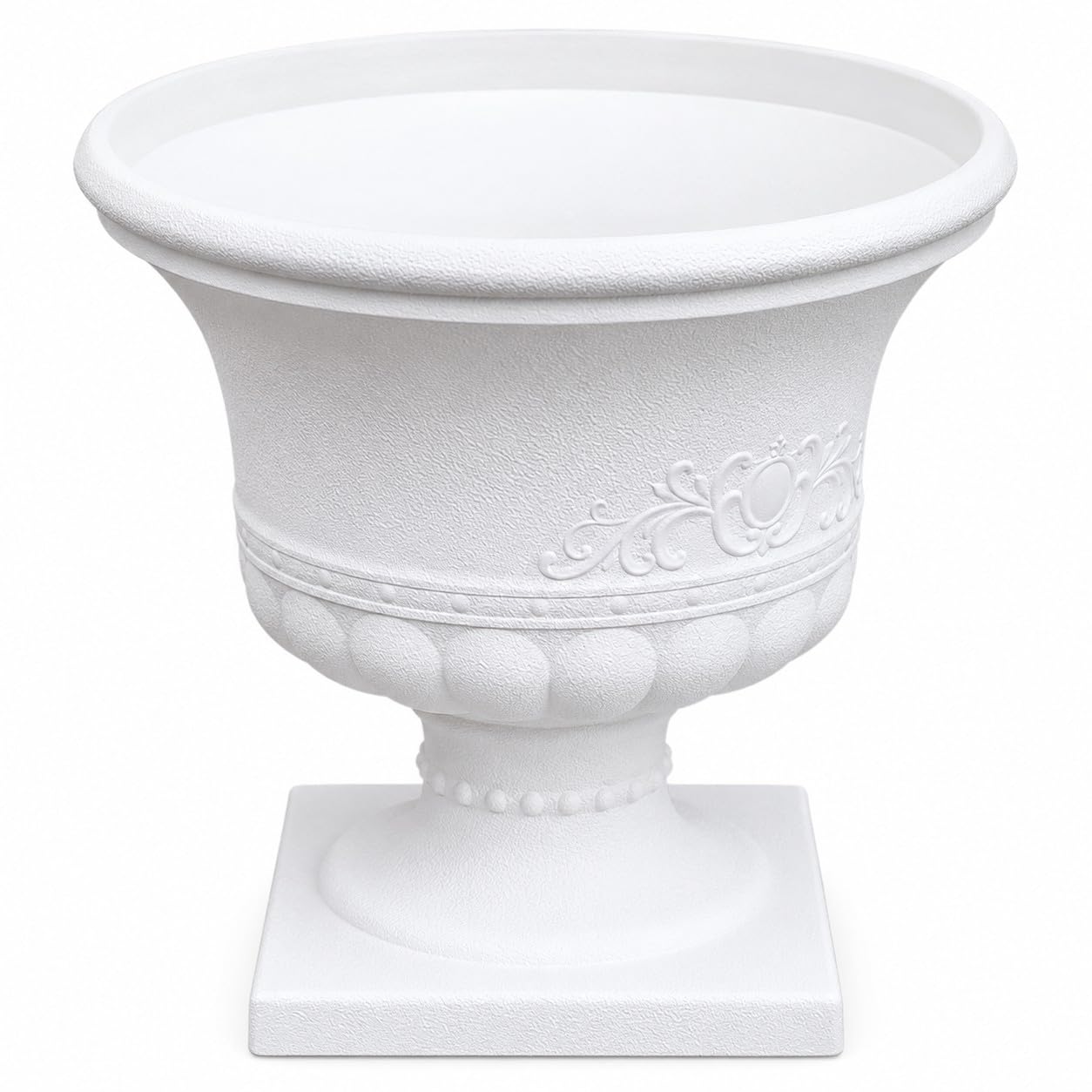 DIWAS WORLD Large Plastic Garden Urn Planter Pot 45cm Decorative Outdoor Flower Plant Container with Drainage Hole, White Pedestal Planter for Patio, Garden, Balcony & Entrance