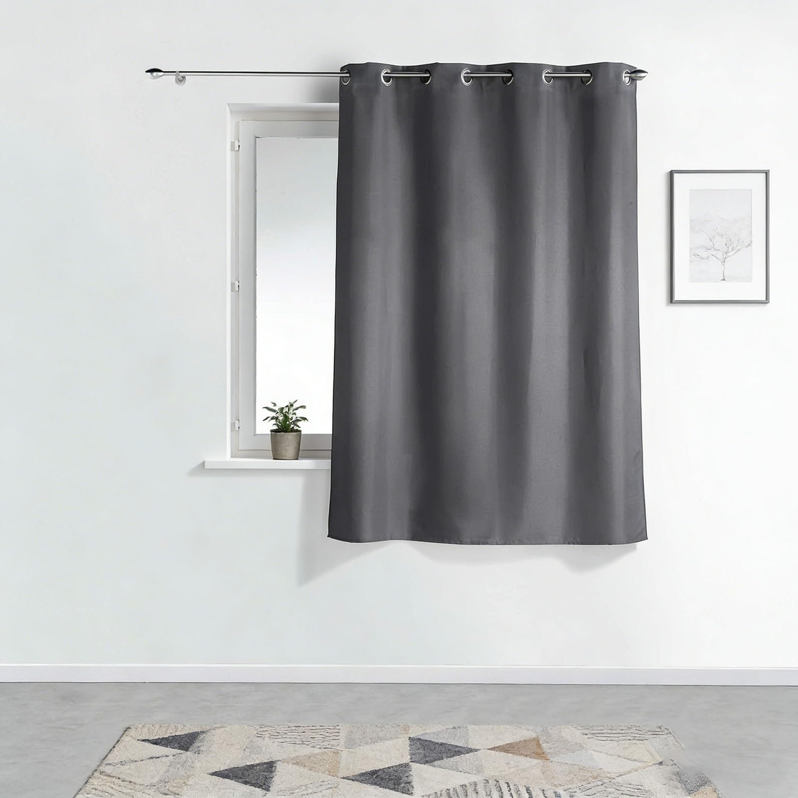 Rideau occultant 185 x 110 cm gris avec draperies intérieures à oeillets