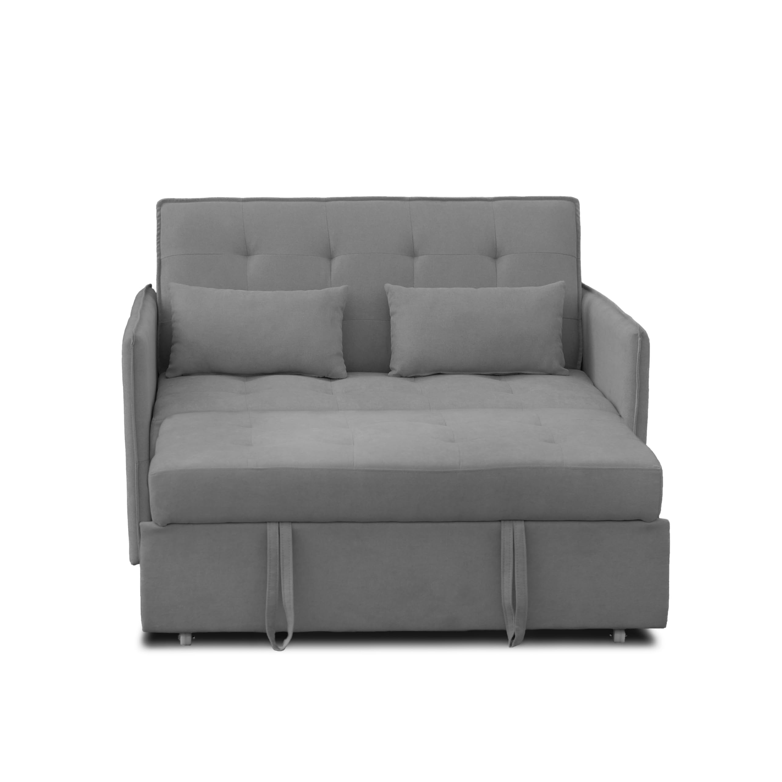 duehome | Sofa Cama, Sofa 3 Posiciones, Asiento de Descanso, Modelo Nasya, Acabado en Tejido Color Gris, Medidas: 135 cm (Largo) x 65-96 cm (Alto) x 87-183 cm (Fondo)