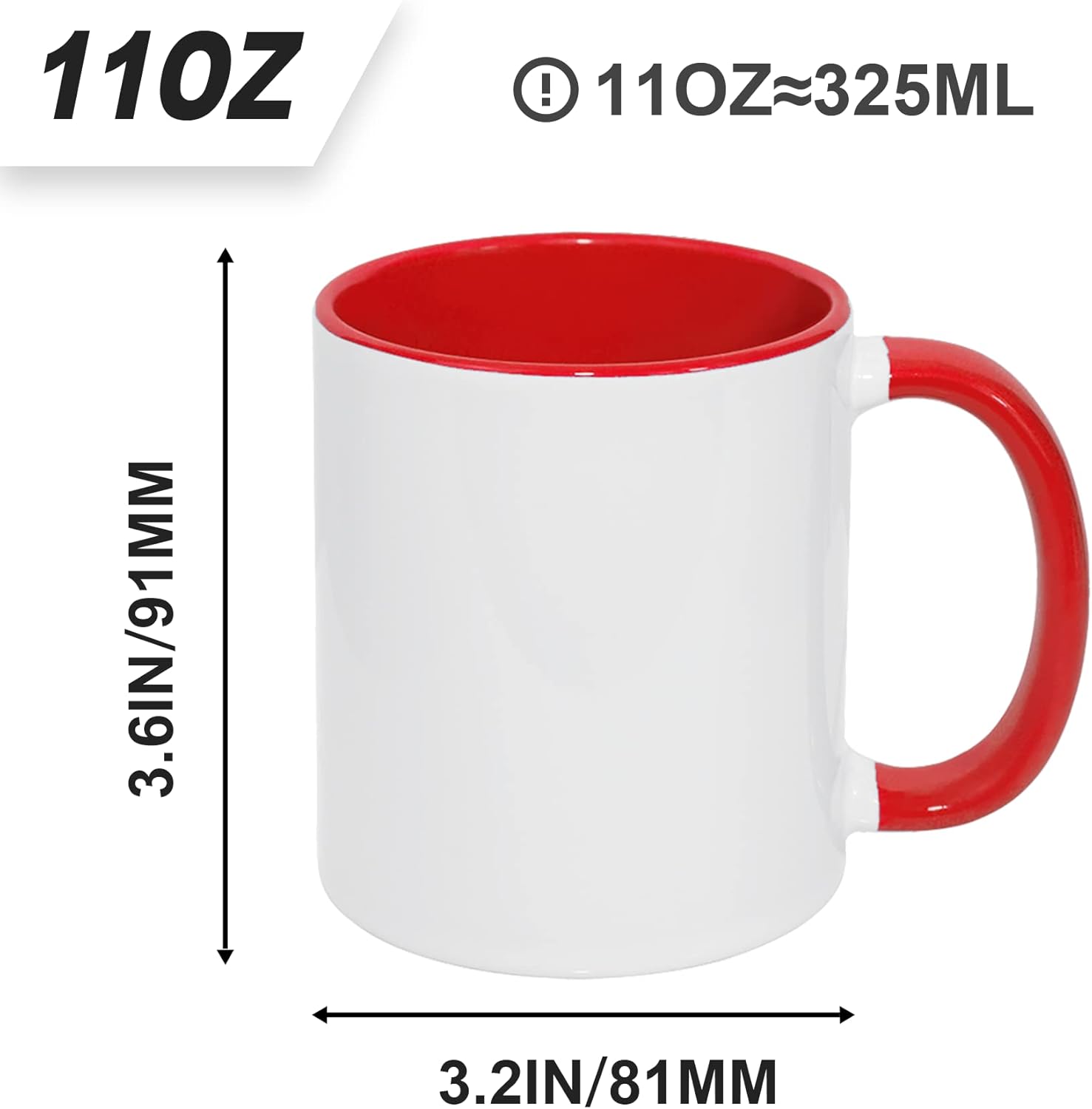 MR.R 11oz Sublimation Blank Coffee Mugs,Cup Blank White Mug Cup with Red Color Mug Inner and Handle,Set of 36