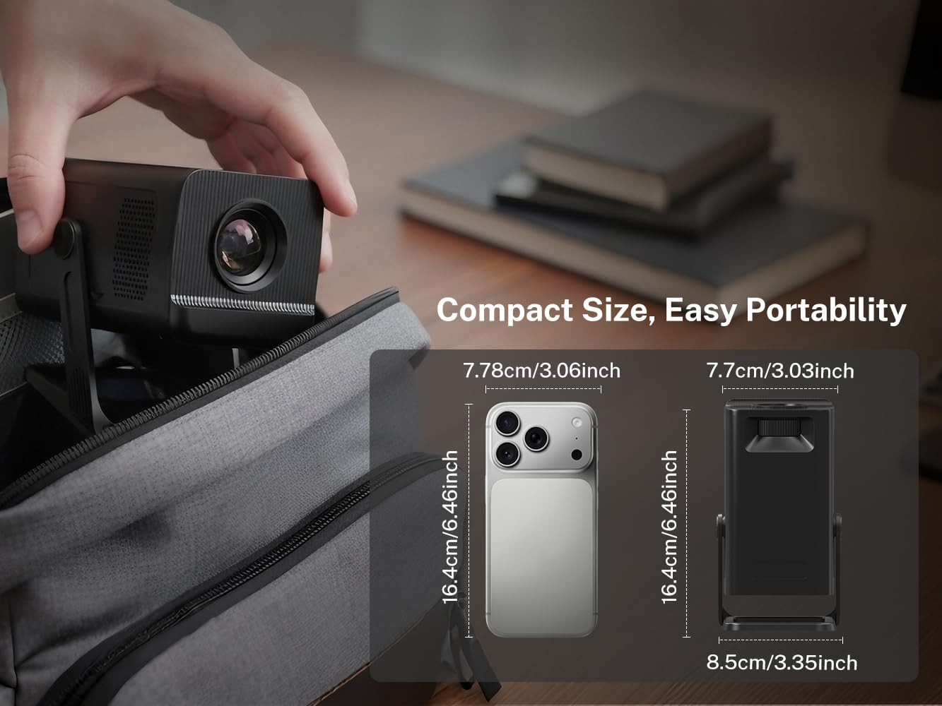 Mini Beamer mit Android 14, Klein Smart Projektor Native 720P (4K Dekodierung), WiFi 6 & Bluetooth 5.4, Auto-Keystone, Portable TV Projector Kompatibel mit iOS/HDMI/USB/iPhone, schwarz
