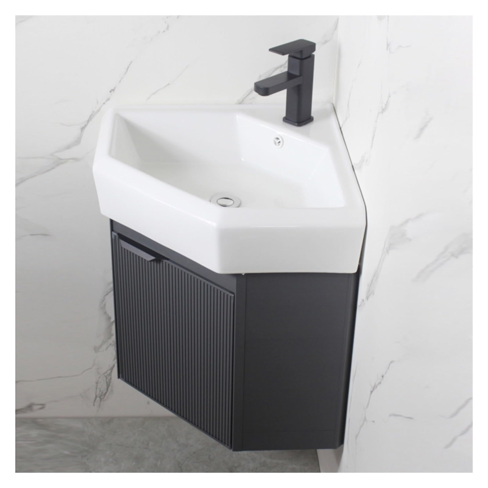 DFGHNBVC Small Wall Mount Corner Sink, Wall Mounted Freestanding Practical Bathroom Sink With Cabinet, Bathroom Cabinet With Faucet And Drain,Dark Gray-51X51X58Cm