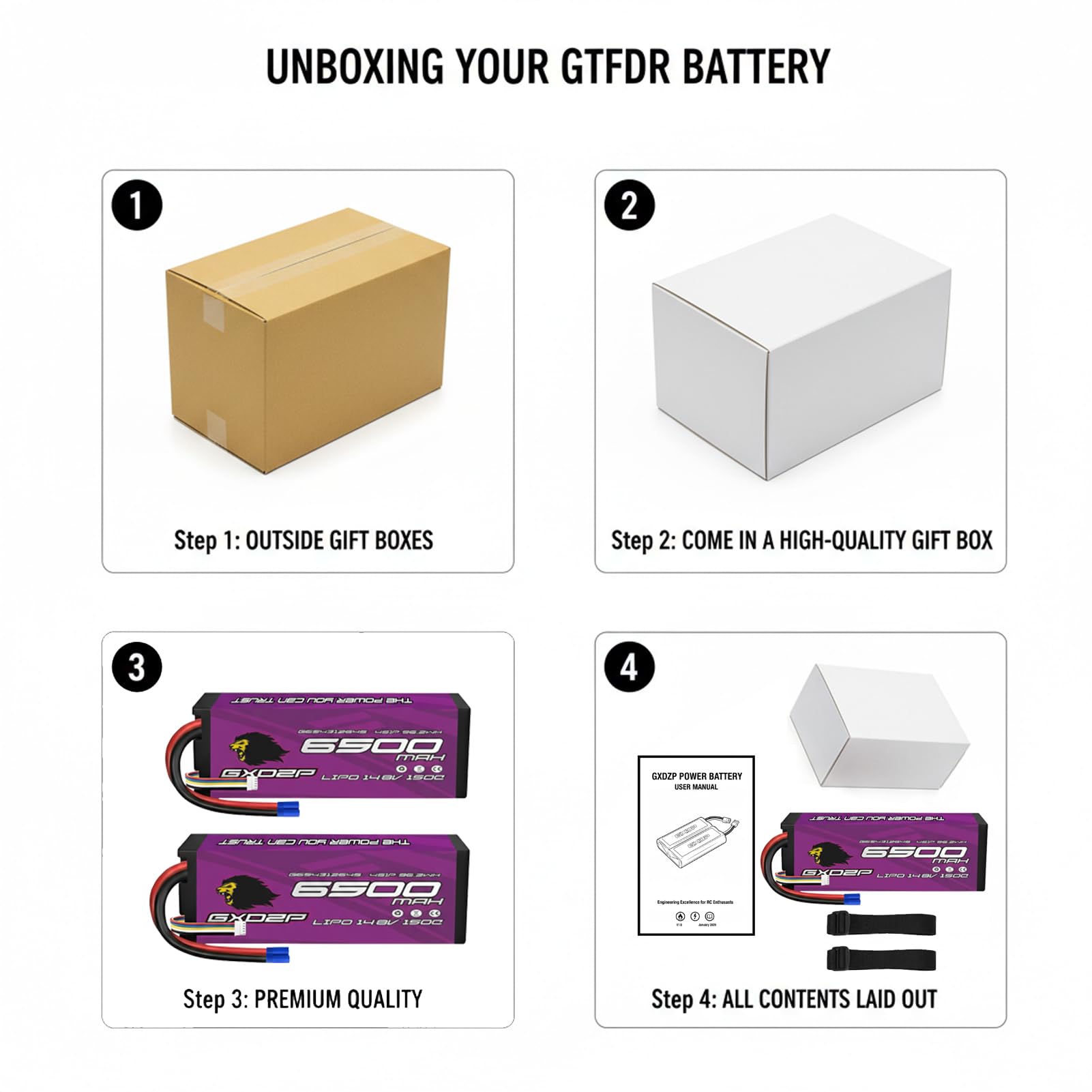2 Batterie LiPo 4S 6500mAh 14.8V 150C EC5 Pack Doppio Massima Potenza Hardcase Custodia Rigida per Auto Buggy Camion Truggy Aereo Drone FPV RC Scala 1/10 1/8 Radiocomandato Modellismo Racing