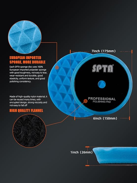 Polishing Pads, 5Pc 6 Inch 150mm Orbital Buffer Polisher Pads and 1Pc Microfiber Buffing Pads, Foam Polish Pad for Compounding, Polishing and Waxing, for 6''/150mm Backing Plate Car Polisher -TPPMIX