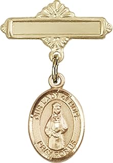 Gold Filled Baby Badge with Our Lady of Hope Charm and Polished Badge Pin 1 X 5/8 inches