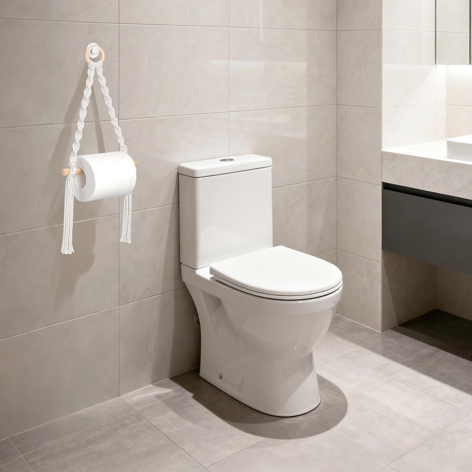 Toiletrolhouder touw Vintage handdoekhouder Toiletrolhouder Geen boren doet geen pijn