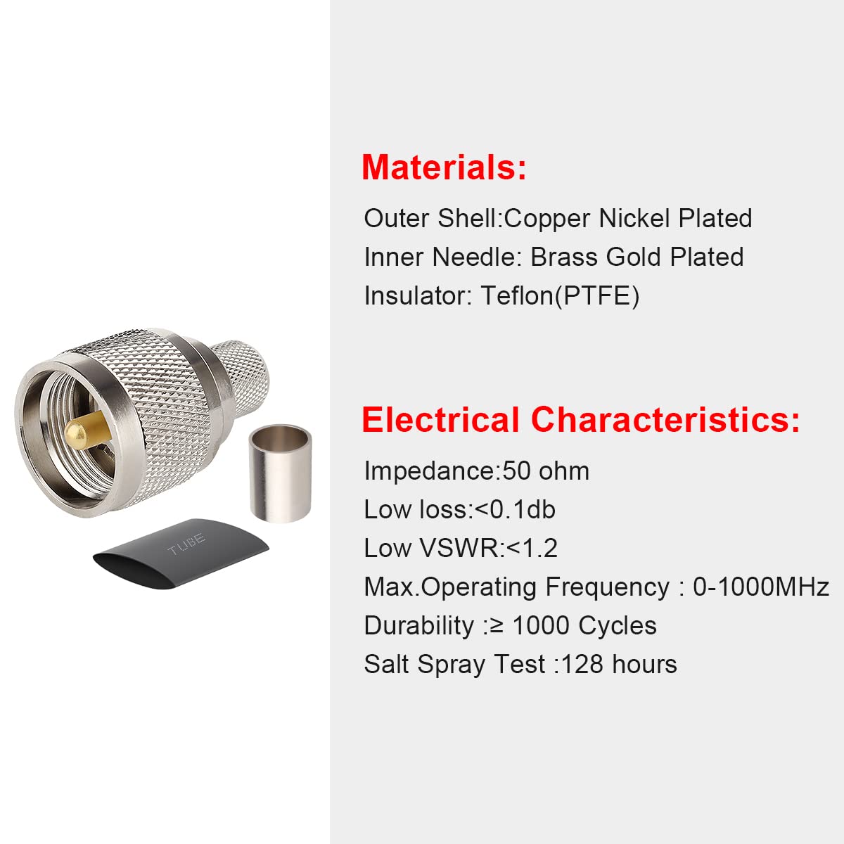 MOOKEERF PL-259 Male Crimp Connector Adapter,UHF SO239 Crimp Coax Connector for LMR400/KMR400/RG8/RG8U/RG213 Coaxial Cable (Pack of 10)
