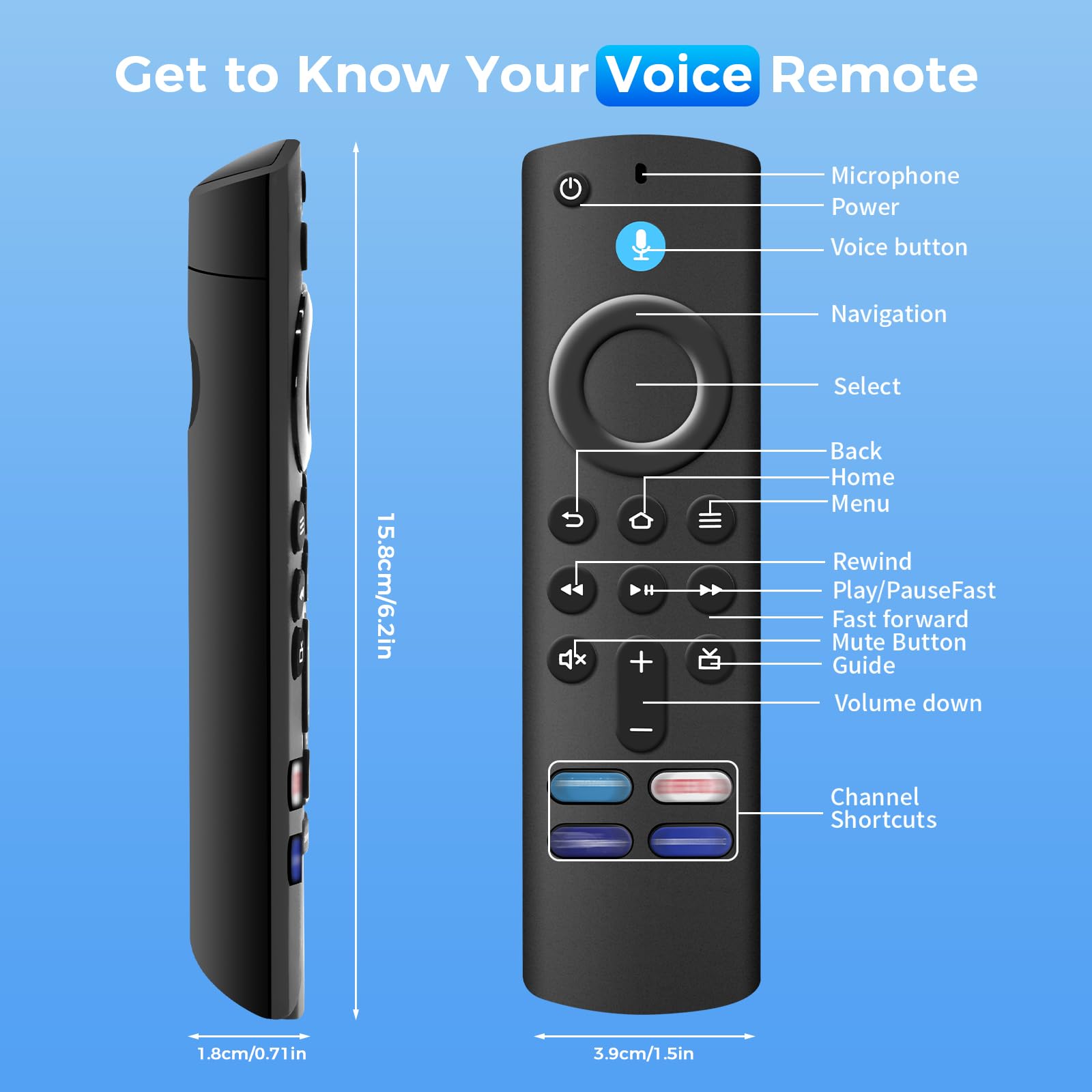 Télécommande Vocale de Remplacement 3e Génération Compatible avec Fire TV Stick 2/3 Gen 4K 4K Max Lite HD Fire TV Cube 2nd 3rd Gen Bluetooth 4 Touches Raccourcis