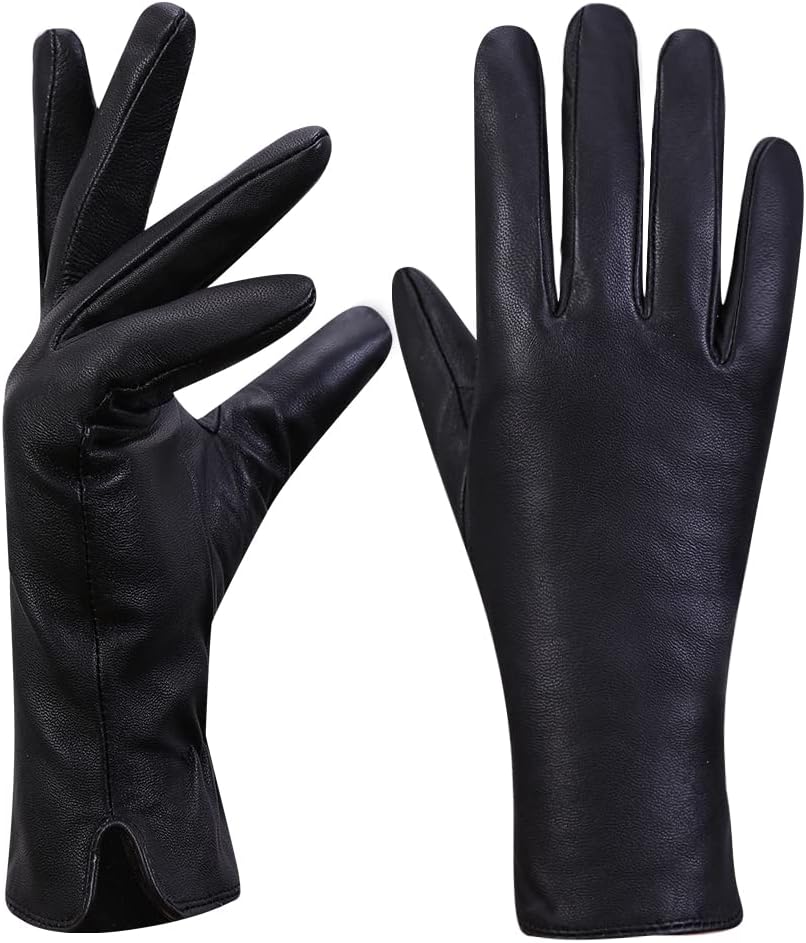 MGGMOKAY Womens Touchscreen Nappa Lambskin Leather Gloves(100% Cashmere Lining),BLack,Medium