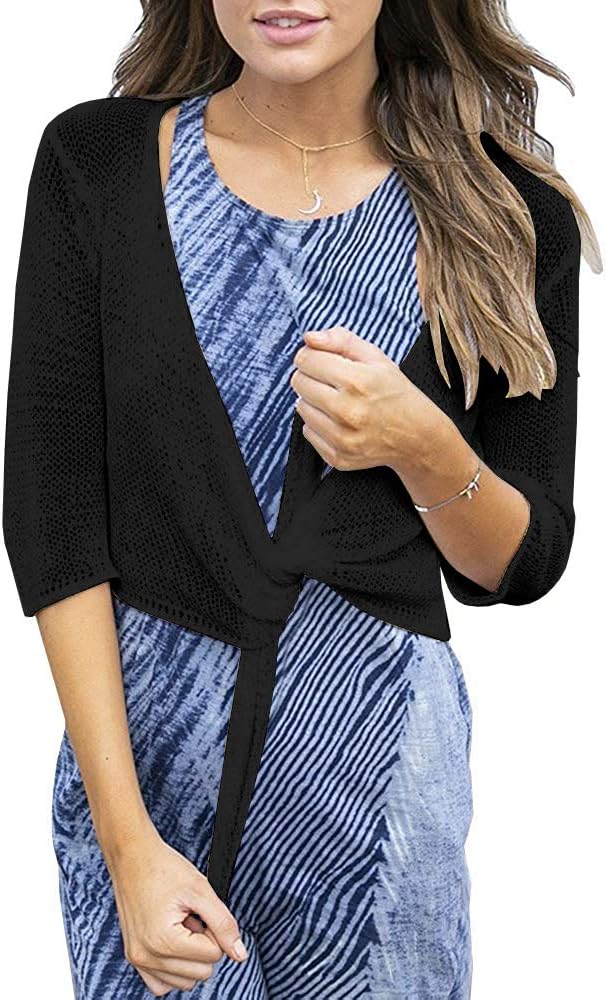 YeMgSiP Women's Tie Front Shrug 3/4 Sleeve Bolero Sheer Knotted Lightweight Cardigan Sweaters Short Shawl Tops - Image 6