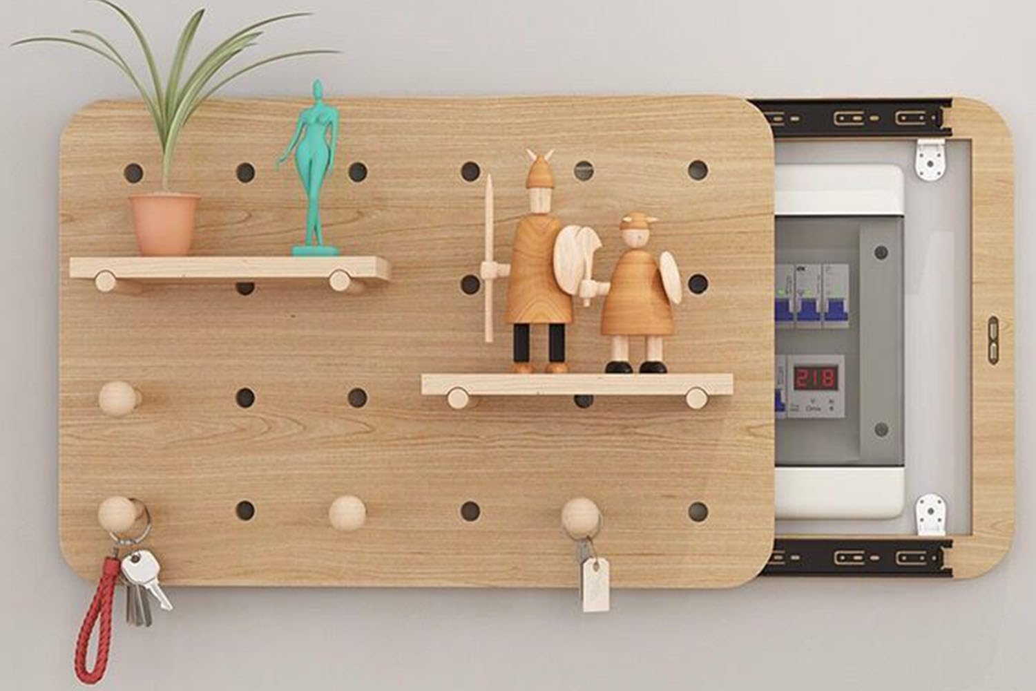 Housse de compteur électrique bois rangement mural 50x40 cm pour maison