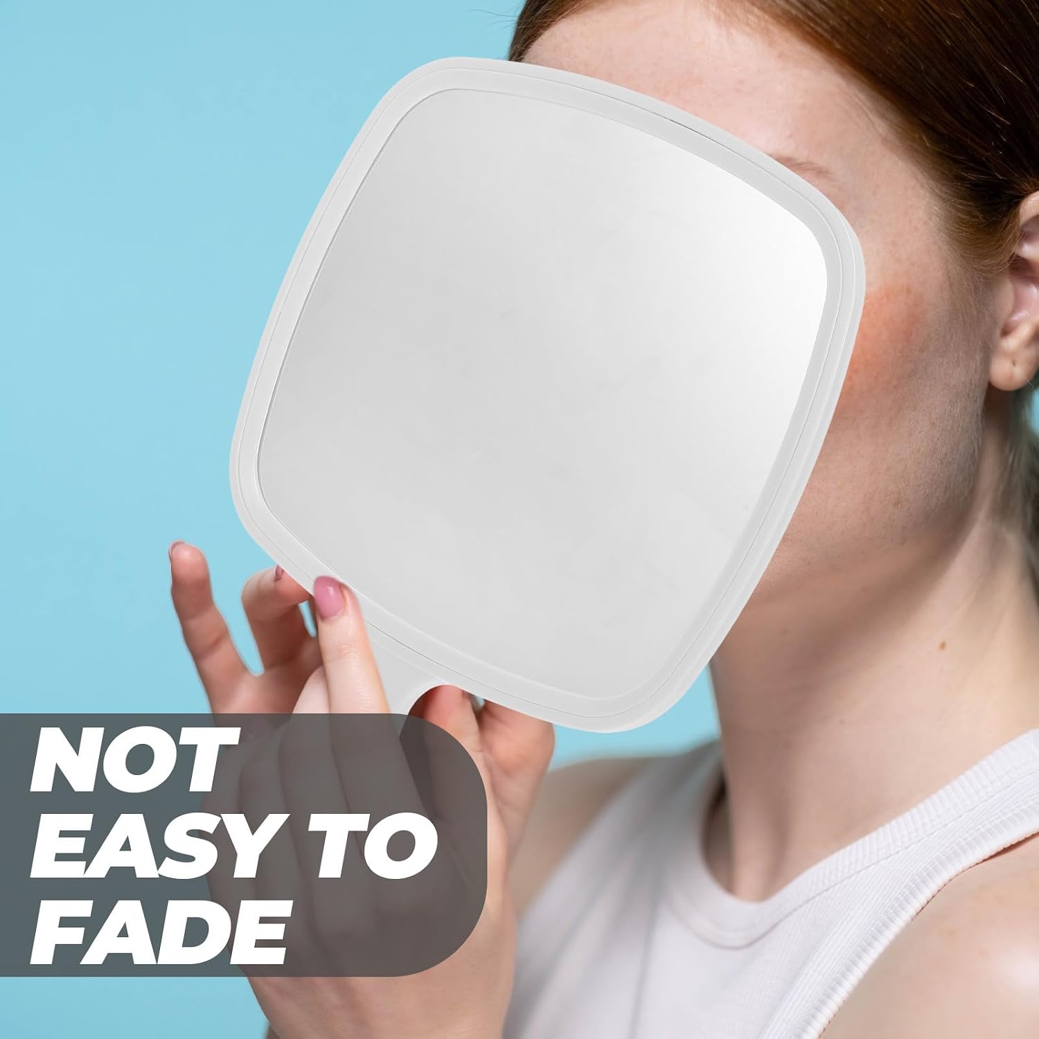 FRCOLOR Handheld Mirror Portable Makeup with Handle Travel Vanity Lightweight Cosmetic Mirror for Women Outdoor Use White
