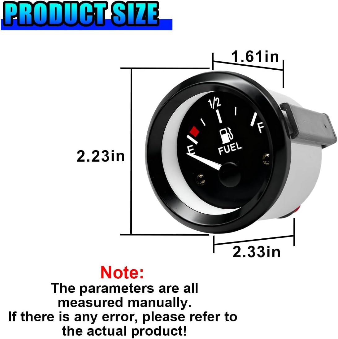 KPFILEH 2" 52mm 12V Fuel Level Gauge, E-1/2-F Pointer 240-33 Ohm Meter Kit for Car RV Boat Truck Marine (Black)