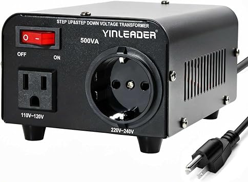 Yinleader 110v to 220v European Voltage Converter Transformer 500W | Step Up Converter 110/120 Volt to 220/230/240 Volt or Step Down 220 to 110,[110V US Power Cord Included Only, No 220V Cord]