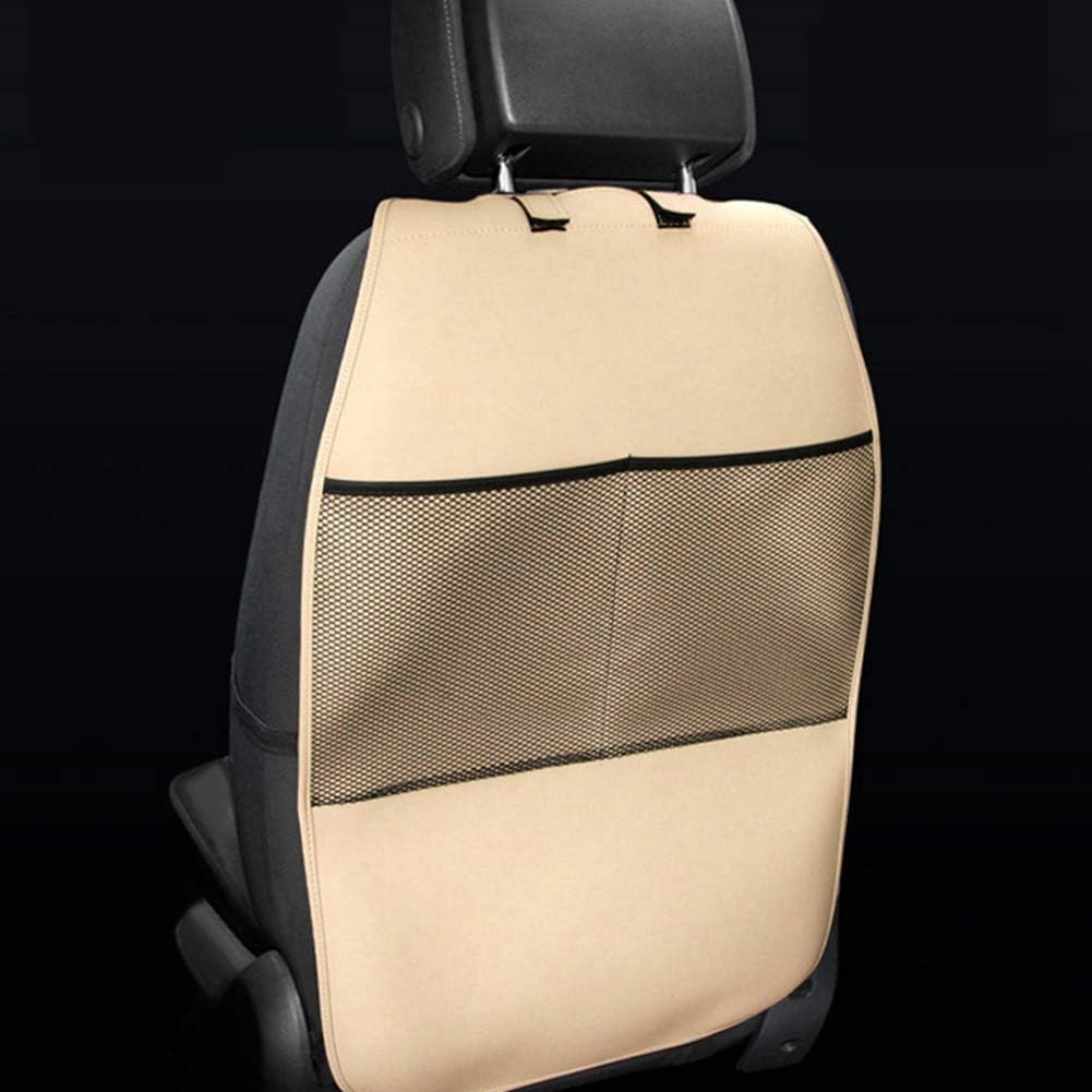 HONCENMAXKick Mat Car Seat Back Protector Waterproof Easy to Clean Multifunctional Organizer Storage Bag Travel Accessory PU Leather [2 Pack] Beige