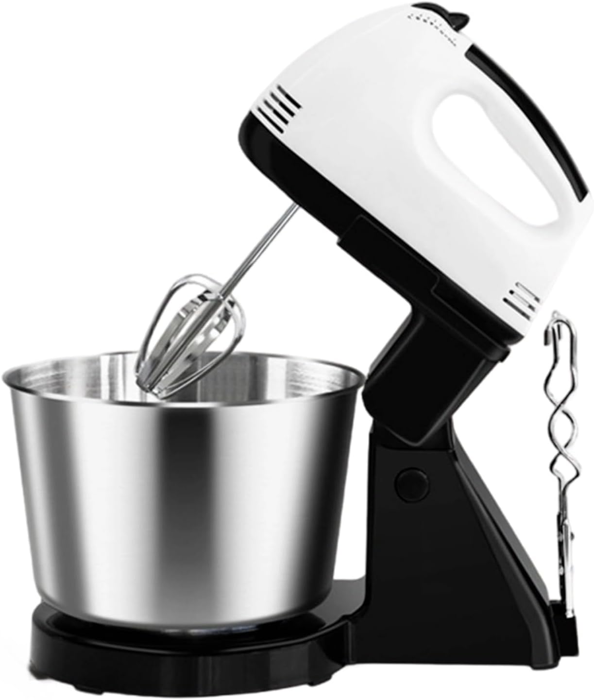 2-in-1 Hand Mixer & Stand Mixer, 7-Speed Electric Baking Mixer, Stainless Steel Bowl, White & Black, Us Plug, for Cake, Cream & Dough