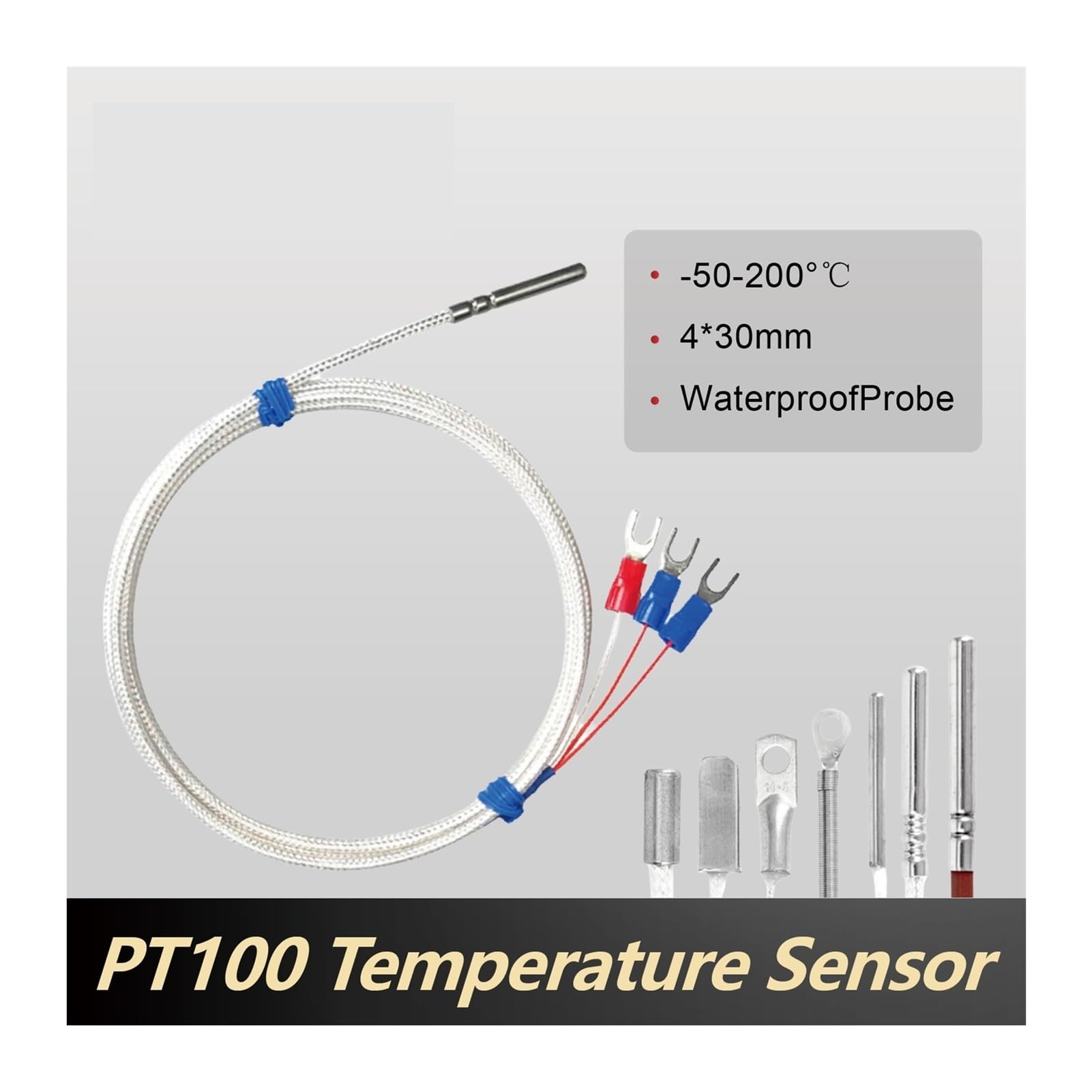 Sonda czujnika temperatury PT100 RTD, wodoodporna stal nierdzewna, przemysłowa odporność termiczna o wysokiej precyzji, -50 ℃ do 200 1 szt(PT100 A-3M)