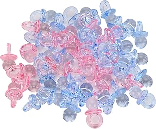 Acrylic Pacifier,100Pcs Mini Baby Pacifiers Baby Shower Favors Birthday Party Decoration Baby Baptism Soothing Pacifier Toys Baby Nipples Baby Shower Decoration Accessories (Transparent Pink + Blue)