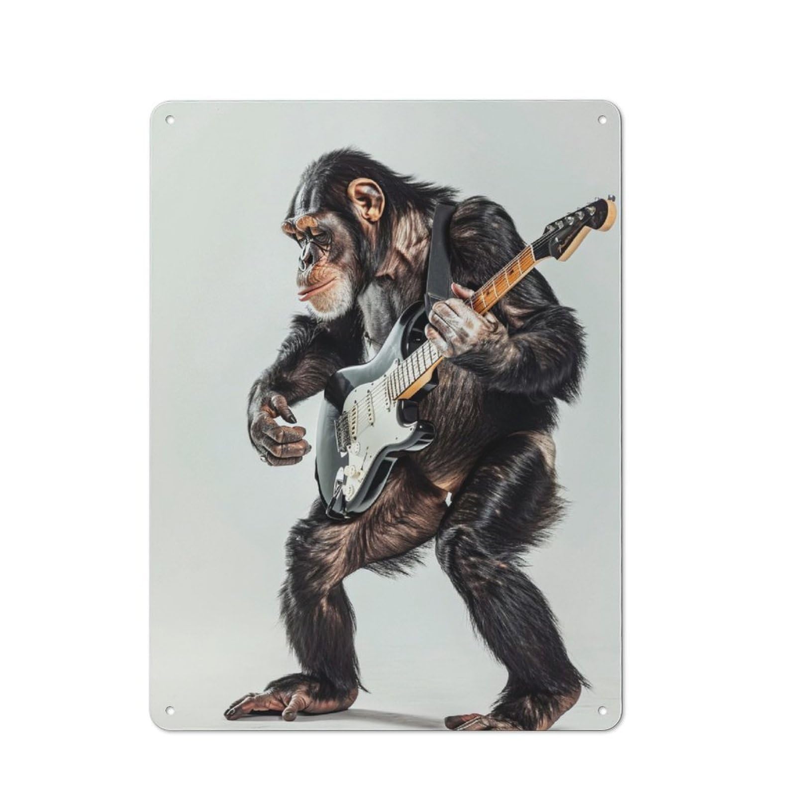 Junmoney Chimpanzee Guitar Simple Retro Metal Wall Plaque 40X30cm, Creative Space Decor For Office, Study, Studio Or Hallway