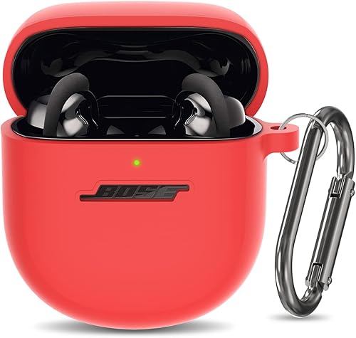 Funda de silicona para auriculares Bose QuietComfort II (2022) y QuietComfort Ultra (2023), funda protectora a prueba de golpes con llavero para Rojo