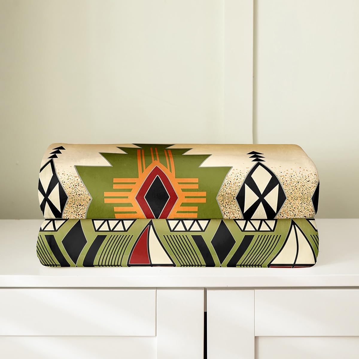 Erosebridal Aztec Boho Fleece Throw Blanket Throw 50x60 Inch Western Indian Flannel Blanket for Kids Teens Adults Ethnic Tribal Exotic Green Red Lightweight Room Decor - Image 4