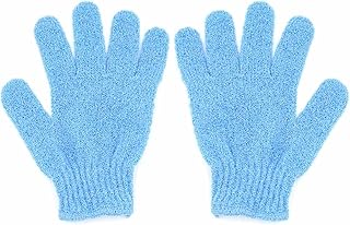 اس او دبليو يو جي اي قفازات تقشير الجسم من قطعتين، قفازات استحمام مزدوجة الجوانب لتنظيف الجسم وتنظيف البشرة واستحمام البشرة (ازرق)