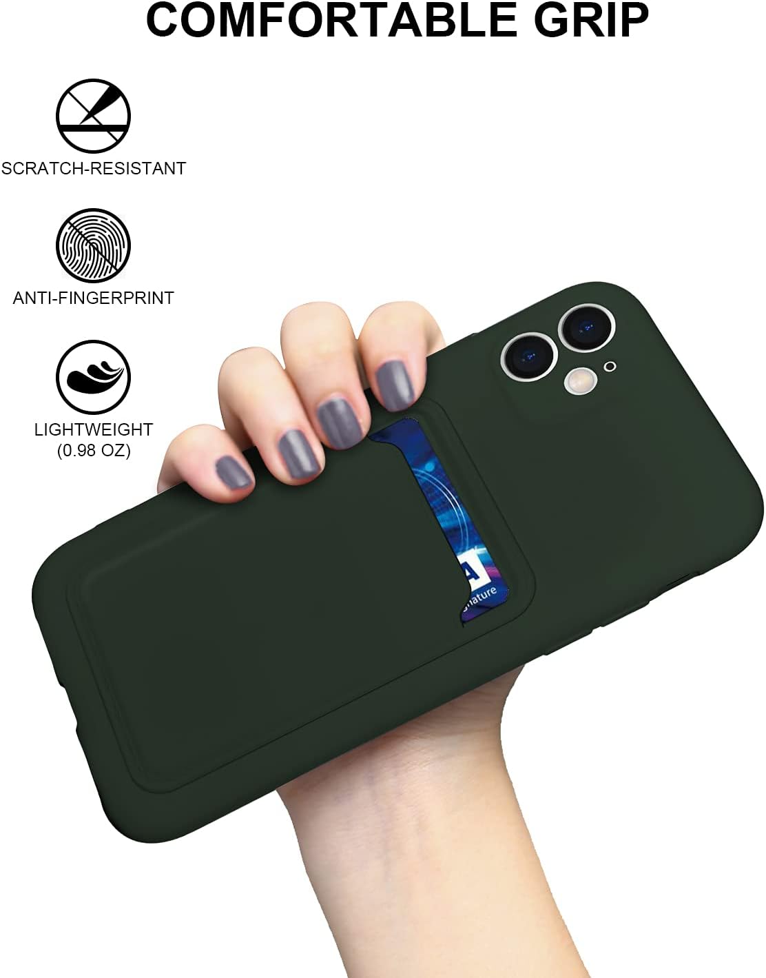 Green -Silicone Card Case Compatible with iPhone 11 6.1 inch, Shock-Absorbing Protective Case with Card Holder, Soft Slim Wallet Case Compatible with iPhone 11 case-Deep Green