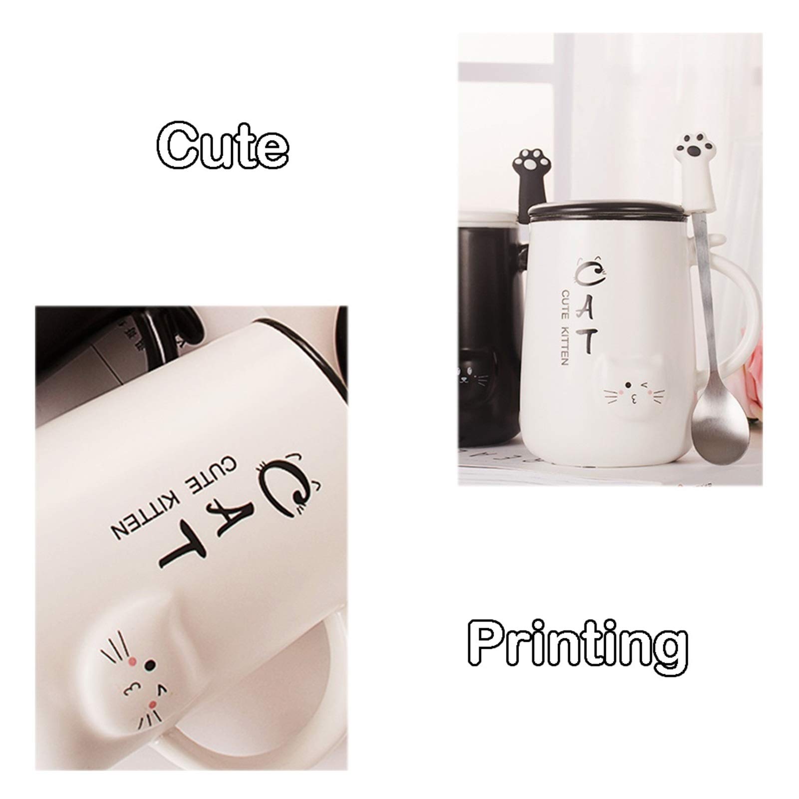 Taza de café, Taza de té, Taza de café de cerámica con Tapa y Cuchara, Hermosa Taza en Forma de Gato 3D, Tazas de Agua/té/Leche, Oficina en casa (Azul)