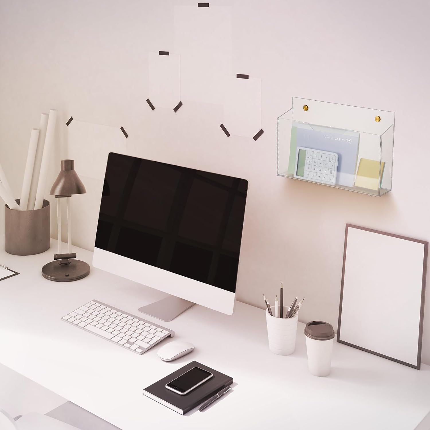 Feifeiya 2Pcs Clear Acrylic File Holder Wall Mount Mail Magazine Organizer File Holders with Screw Wall Office Document Storage Magazine Brochure(14"x8.3"x2.4",Widening Horizontal,Clear)