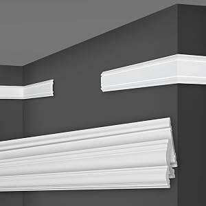 MARBET DESIGN Molduras de pared blancas HDPS plástico – 2 metros decorativos Revestimiento de pared Perfil plano Perfil decorativo para espejos y cuadros (HW-3 47×8 mm, Pieza de muestra)