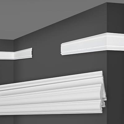 MARBET DESIGN Molduras de pared blancas HDPS plástico – 2 metros decorativos Revestimiento de pared Perfil plano Perfil decorativo para espejos y cuadros (HW-3 47×8 mm, Pieza de muestra)