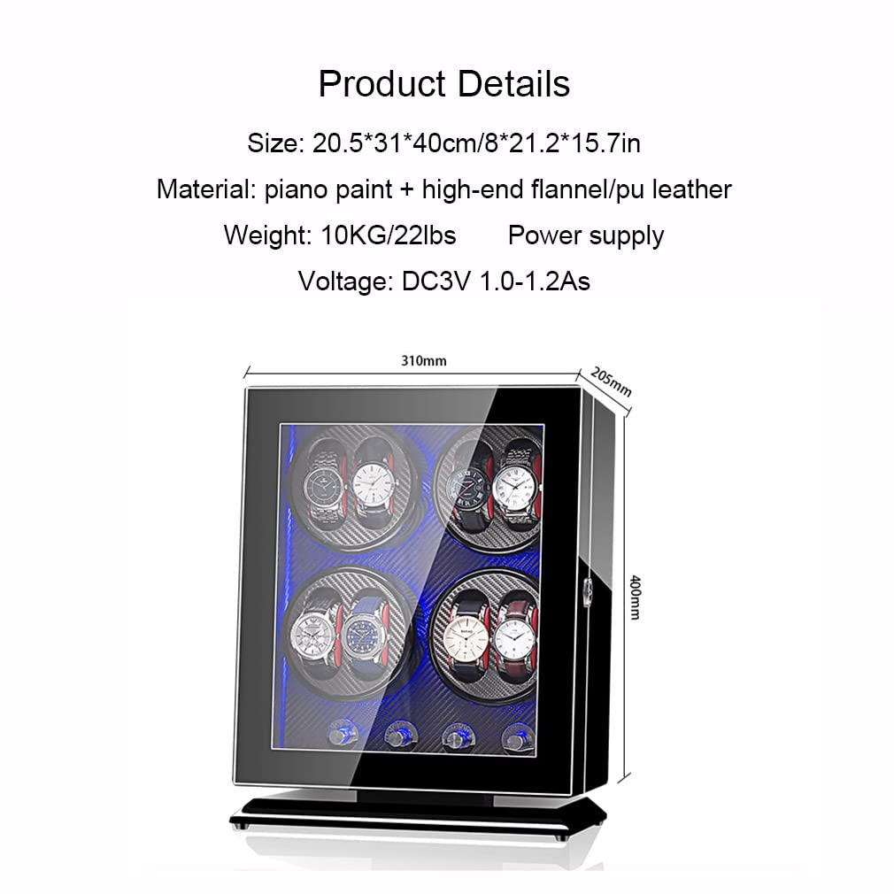 Organizador de caja de reloj de lujo para hombres y mujeres: vitrina de cuerda para reloj 4+6 con almohadas flexibles y modo de control de 5 velocidades Beauty Comes