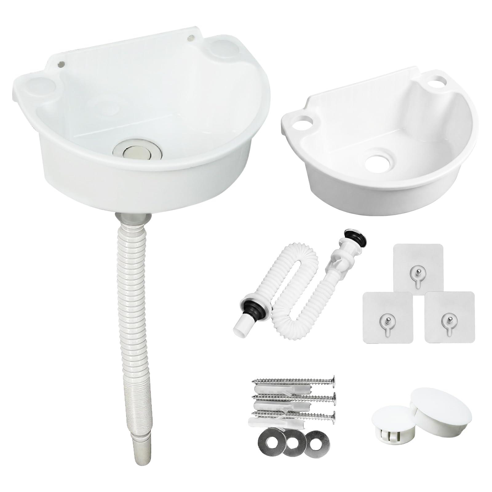 Zlewozmywak z tworzywa sztucznego, mini umywalka z 75 cm stali nierdzewnej, odpływy i korki odpływowe, półokrągła, wygięta, umywalka kempingowa do ogrodu, piwnicy, toalety i łazienki