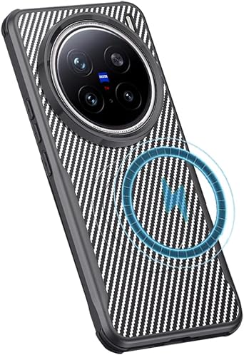 for Vivo X300 Case Compatible with Magsafe, Carbon Fiber Back Cover Shell Soft Flexible Silicone Bumper Shockproof Rugged Grip Gray