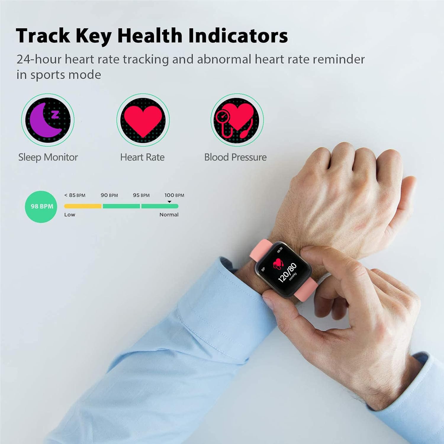 Compra FITVII Smart Fitness Tracker Watch, Smartwatch con frecuencia  cardíaca, monitor de presión arterial, rastreador de actividad resistente  al agua con temperatura, monitor de sueño, reloj de seguimiento para iPhone  y Android
