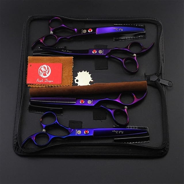 Foto 7 de 8 de Purple Dragon Kit Tijeras Pelaje Perro 7", 4 Piezas Púrpura con Estuche