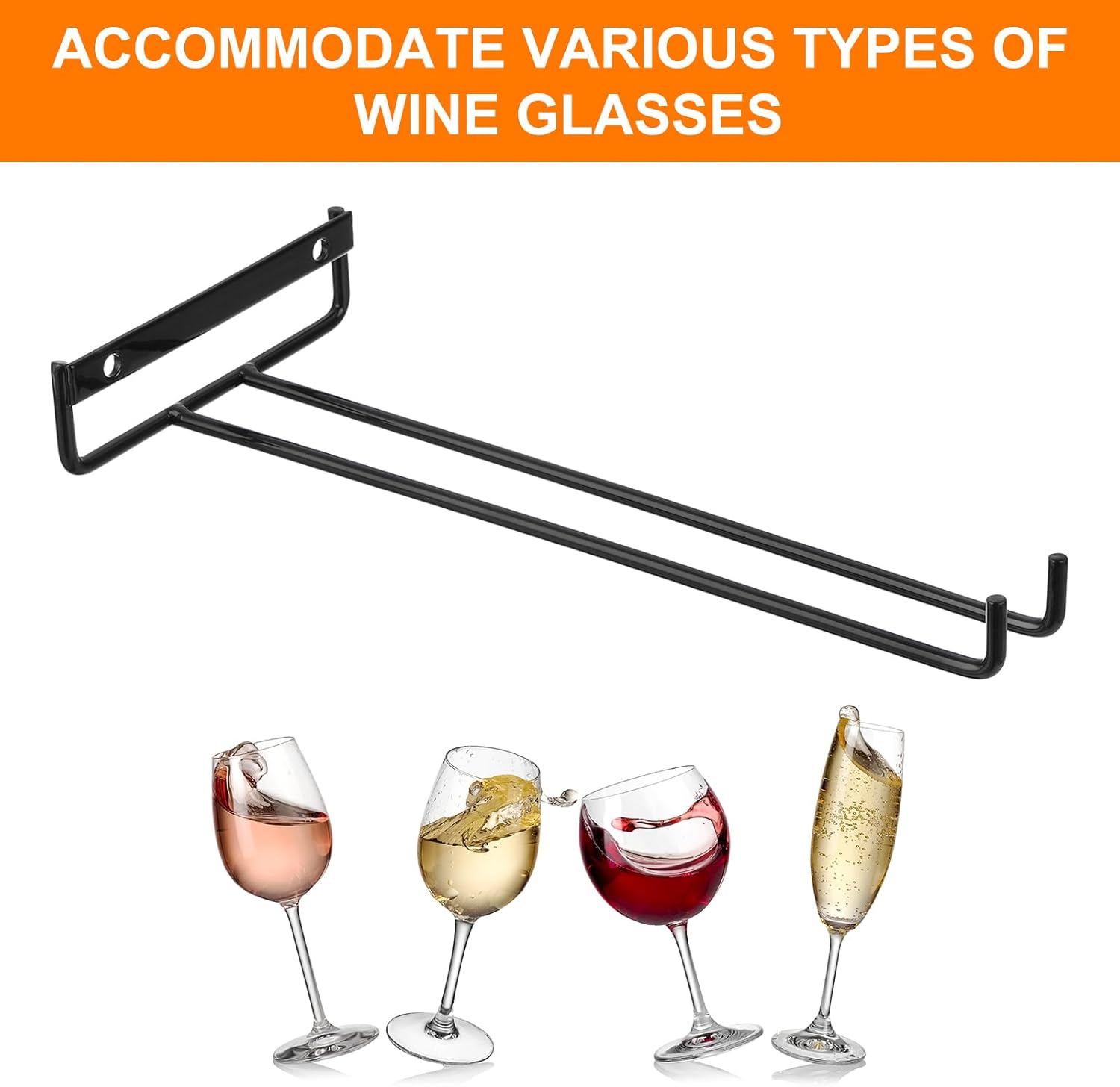 uxcell 2Pcs Wine Glass Rack, 10.43 Inch Iron Wine Glasses Rack Under Cabinet Stemware Rack - Wall Mountable Wine Glass Holder Storage Hanger for Bars Coffee Restaurants Kitchens, Black